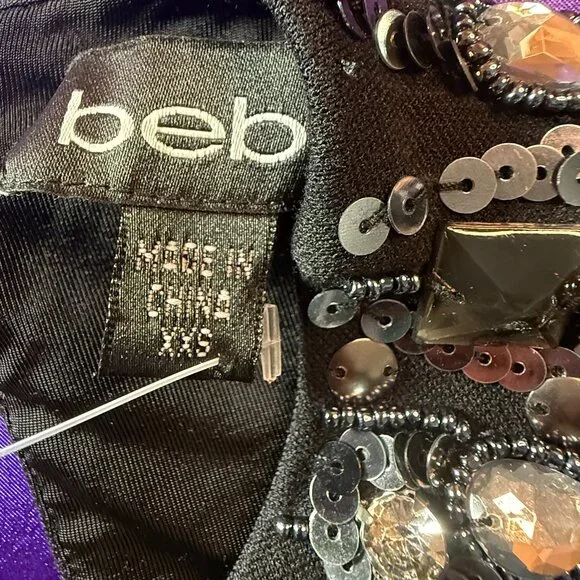 New ๐bebe Sexy Bodycon Keyhole Neckline Mini Dress Embellished Shoulders - Picture 14 of 16